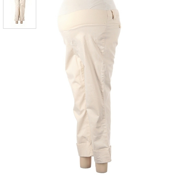 Duo Maternity Khaki Cropped Pants Cuffed Stretch Waist Pregnancy Band Women's M - Picture 1 of 5